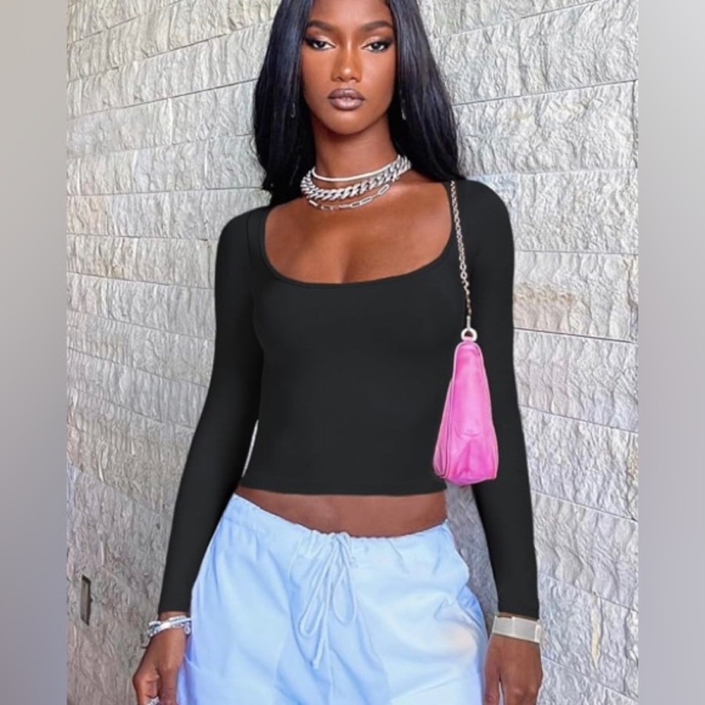 NEW Olchee Long Sleeve Square Neck Crop Top
